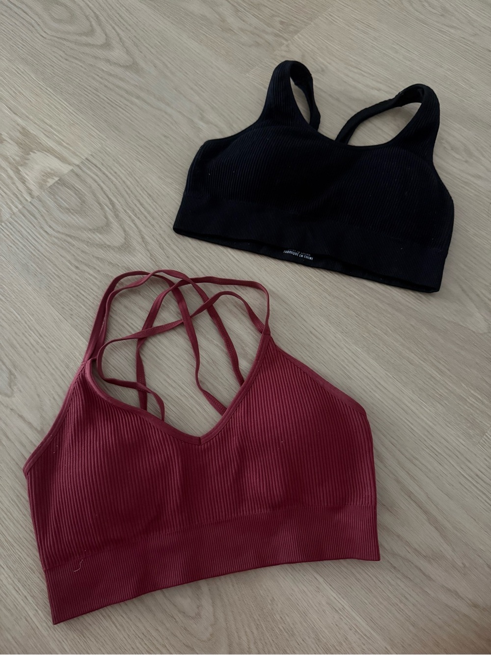 Aerie Ribbed Padded Strappy Bra/Bralette - Black (M) & Burgundy (S)